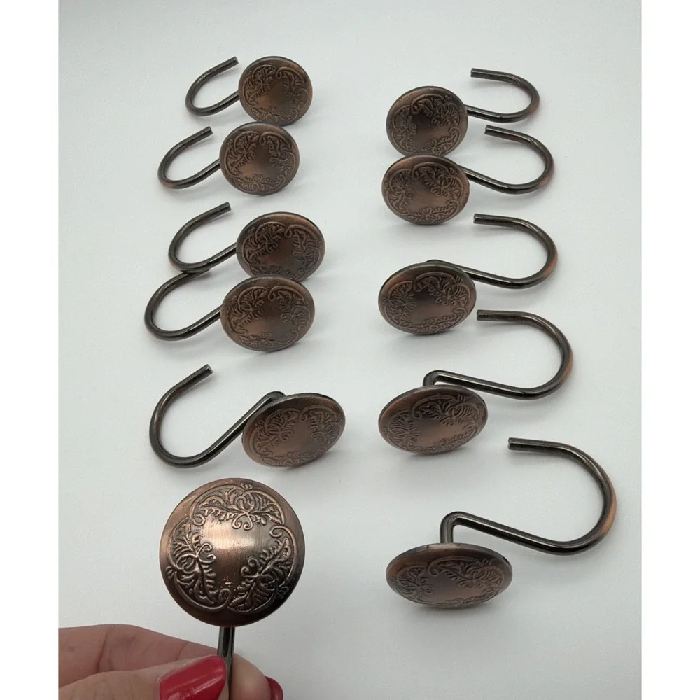 Oil Rubbed Bronze Shower Curtain Rod Hooks, Antique Rings Multicolor *Read*